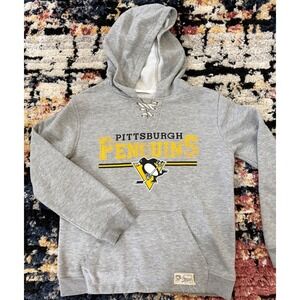Pittsburgh Penguins Kids‎ Hockey Hoodie Heather Gray Lace Up Sweatshirt NHL